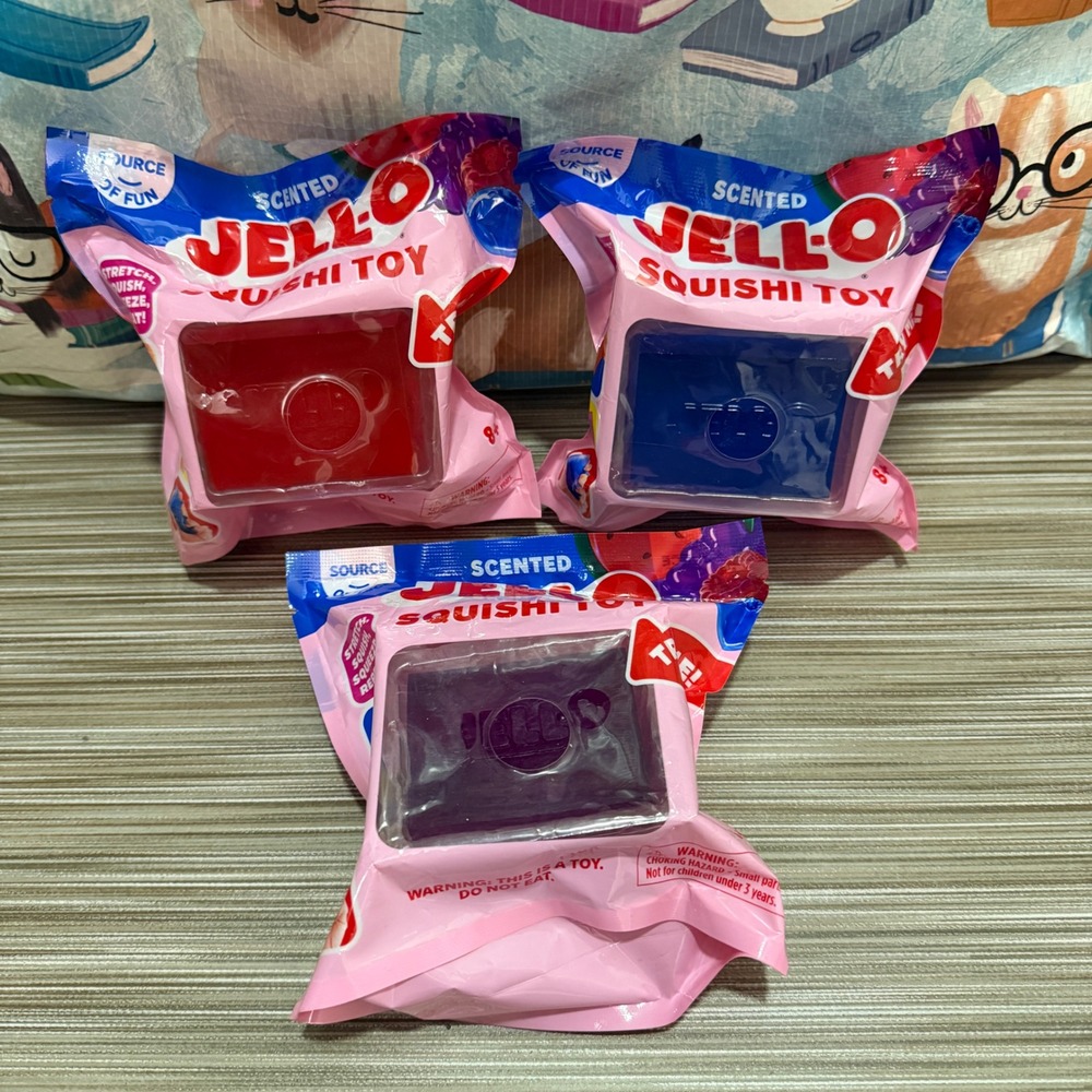 Lot of 3 Jell-O Scented Squishi Toy Red Blue Purple Sensory Fidget Toys New